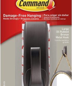 Command Large Modern Reflections Metal Hook. Holds up to 5 lb. Oil Rubbed Bronze. 1 Wall Hook with 2 Strips. Damage-Free Hanging Hooks for Hanging Decorations in Living Spaces