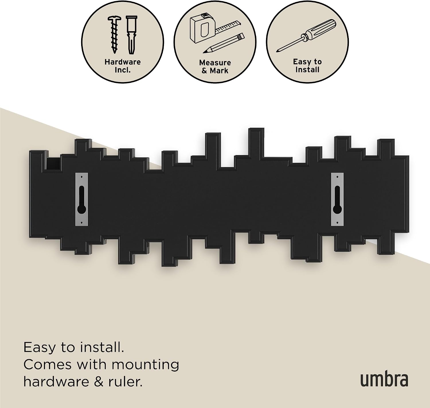 Umbra Sticks Wall-Mounted Coat Rack Rail Hook with 5 Retractable Pegs – Modern. Space-Saving Storage Organizer. Black - Image 6