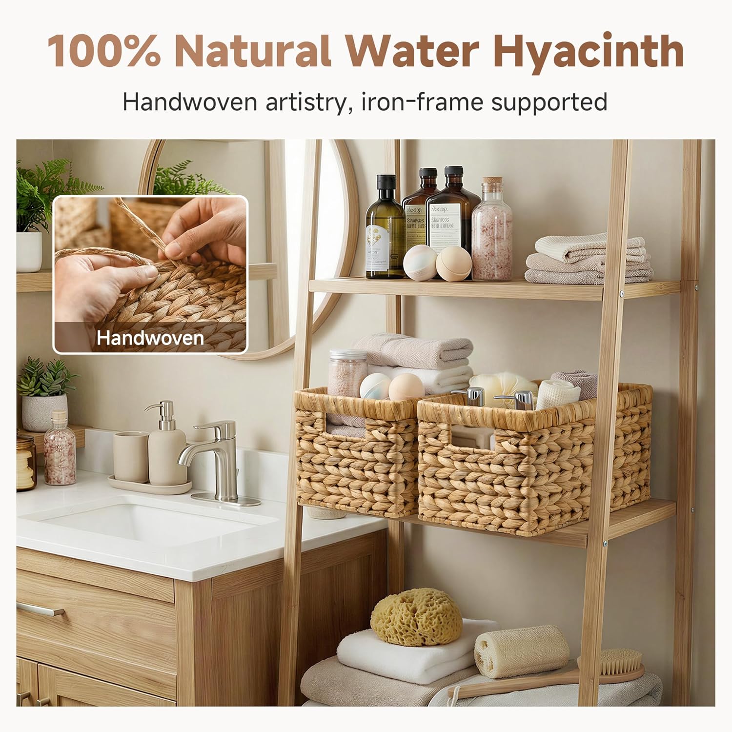 StorageWorks Wicker Basket. Baskets for Organizing. Storage Basket with Built-in Handles. Water Hyacinth Shelves (Medium 2-Pack. Natural Hyacinth) - Image 5