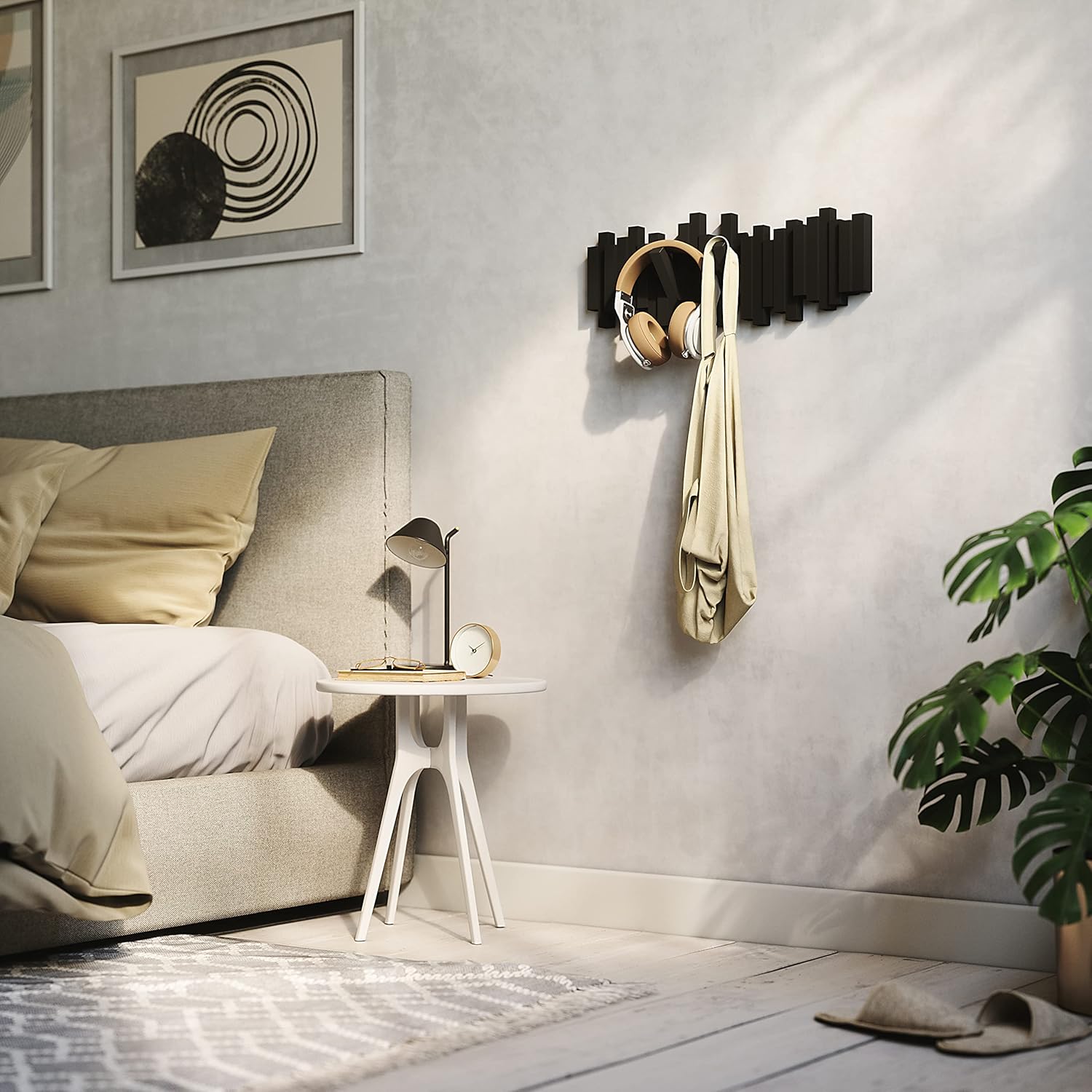 Umbra Sticks Wall-Mounted Coat Rack Rail Hook with 5 Retractable Pegs – Modern. Space-Saving Storage Organizer. Black - Image 9